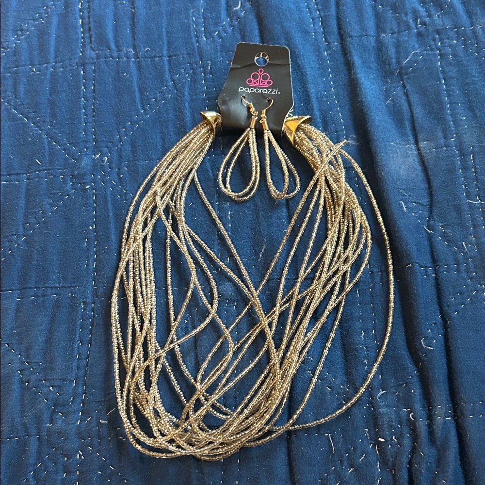 Paparazzi Shimmering Gold sea bead Necklace Set